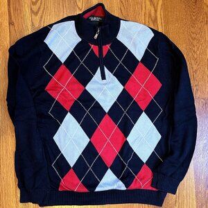 Mens Brook Brothers "346" XL quarter zip argyle pullover